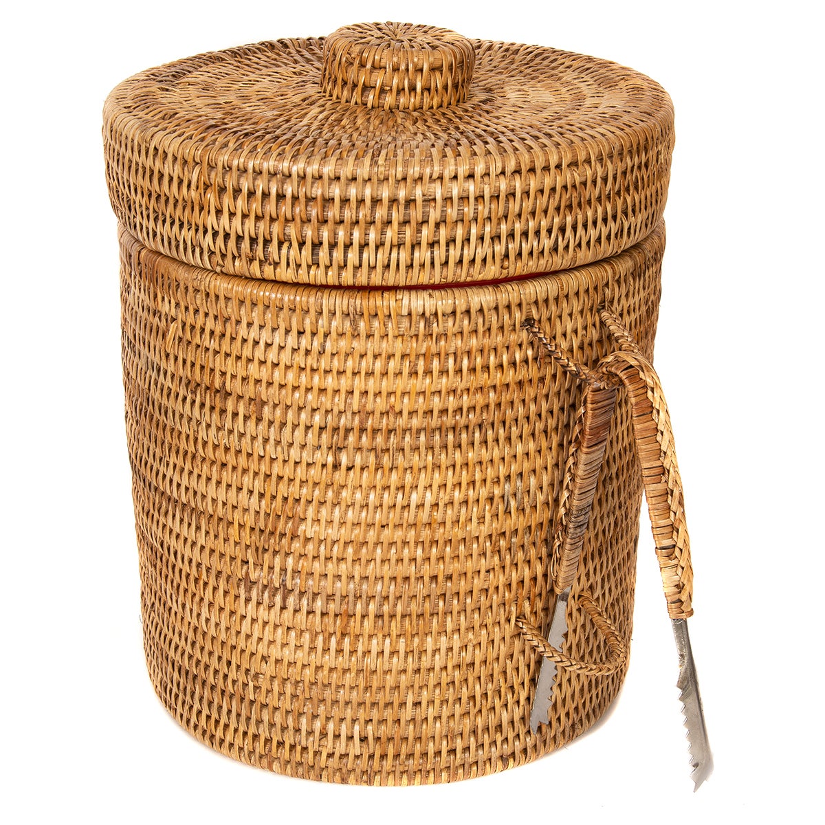 Artifacts Trading Company Rattan Ice Bucket with Tongs Honey Brown